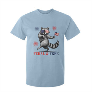 Feral and Free Dancing Raccoon T Shirt For Kid Funny 4th July Patriotic Animal US Flag and Fireworks TS02 Light Blue Print Your Wear