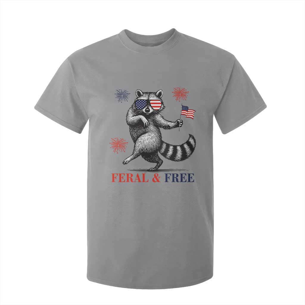 Feral and Free Dancing Raccoon T Shirt For Kid Funny 4th July Patriotic Animal US Flag and Fireworks TS02 Sport Gray Print Your Wear