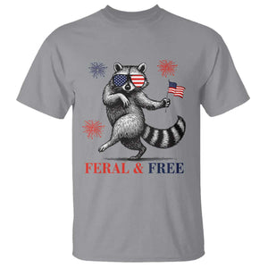 Feral and Free Dancing Raccoon T Shirt Funny 4th July Patriotic Animal US Flag and Fireworks TS02 Sport Gray Print Your Wear