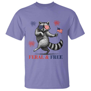 Feral and Free Dancing Raccoon T Shirt Funny 4th July Patriotic Animal US Flag and Fireworks TS02 Violet Print Your Wear