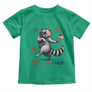 Feral and Free Dancing Raccoon Toddler T Shirt Funny 4th July Patriotic Animal US Flag and Fireworks TS02 Irish Green Print Your Wear
