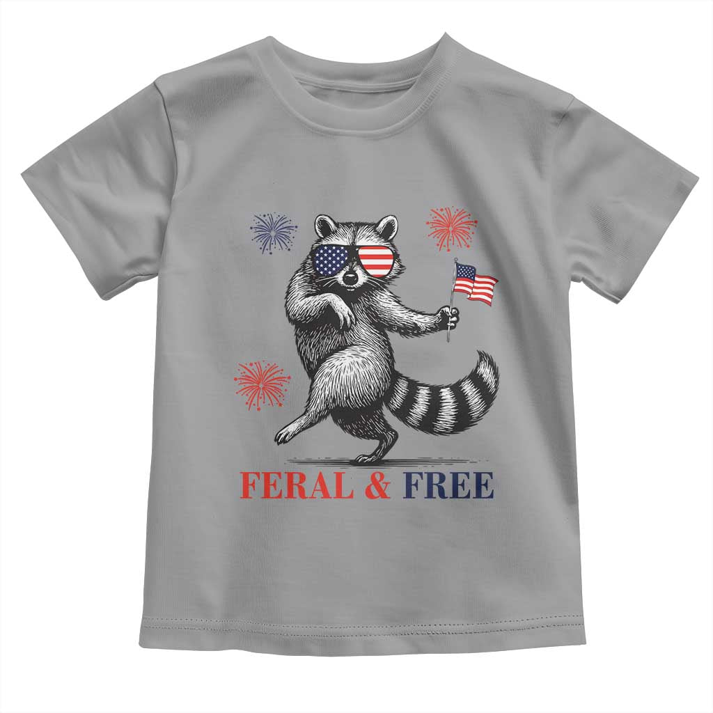 Feral and Free Dancing Raccoon Toddler T Shirt Funny 4th July Patriotic Animal US Flag and Fireworks TS02 Sport Gray Print Your Wear