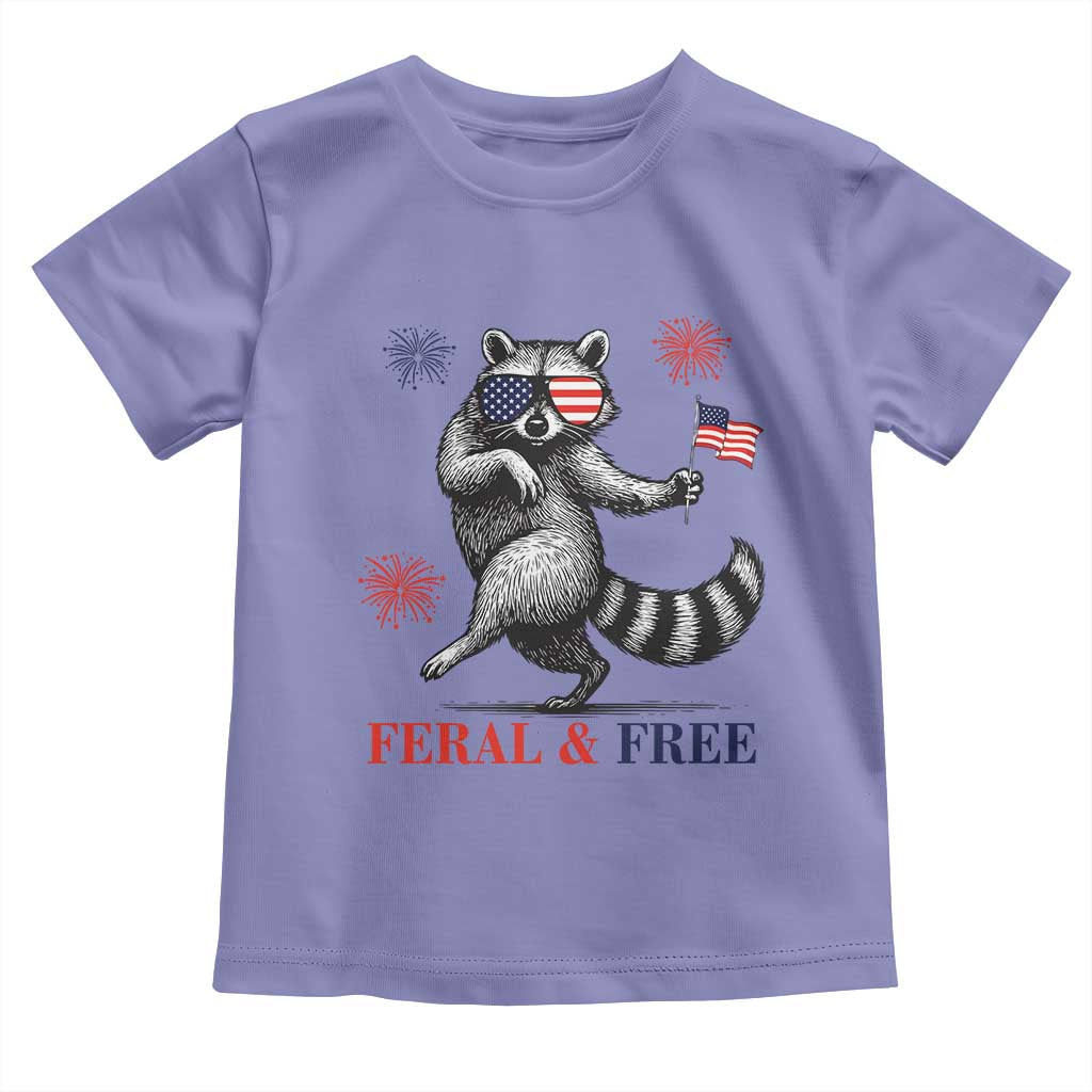 Feral and Free Dancing Raccoon Toddler T Shirt Funny 4th July Patriotic Animal US Flag and Fireworks TS02 Violet Print Your Wear