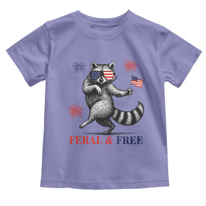 Feral and Free Dancing Raccoon Toddler T Shirt Funny 4th July Patriotic Animal US Flag and Fireworks TS02 Violet Print Your Wear