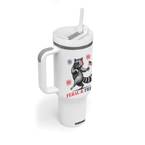 Feral and Free Dancing Raccoon Tumbler With Handle Funny 4th July Patriotic Animal US Flag and Fireworks TS02 Print Your Wear