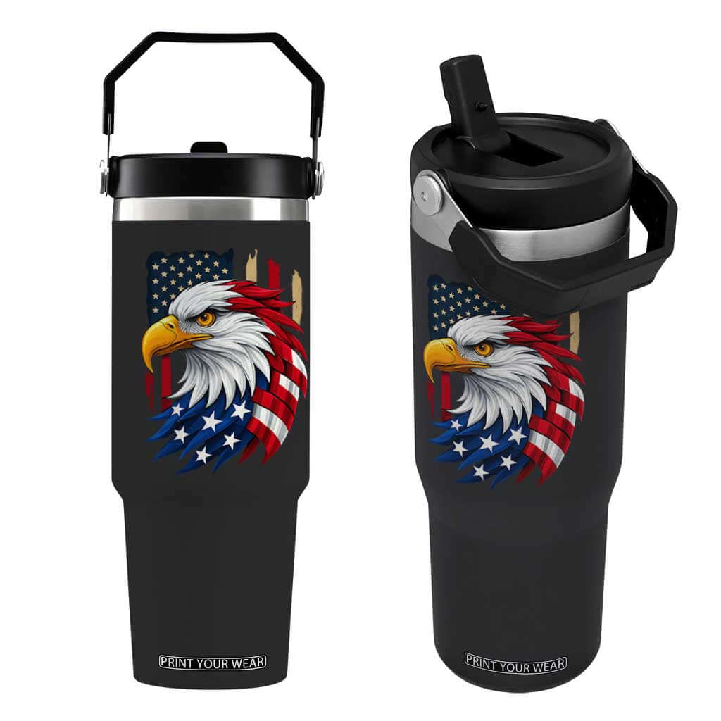 Fierce American Eagle Flip Straw Tumbler Bold Patriotic 4th of July USA Freedom TS02 One Size: 30 oz Black Print Your Wear