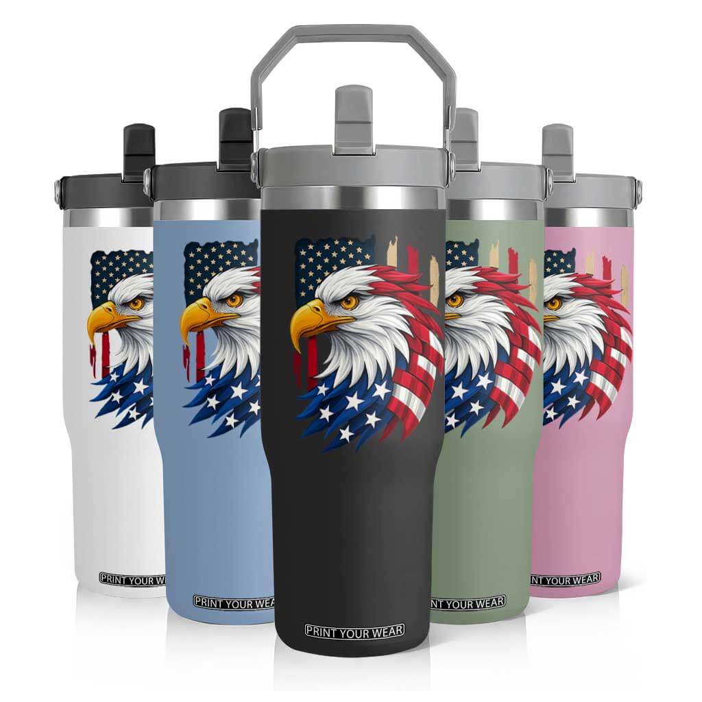 Fierce American Eagle Flip Straw Tumbler Bold Patriotic 4th of July USA Freedom TS02 Print Your Wear