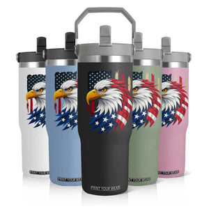 Fierce American Eagle Flip Straw Tumbler Bold Patriotic 4th of July USA Freedom TS02 Print Your Wear