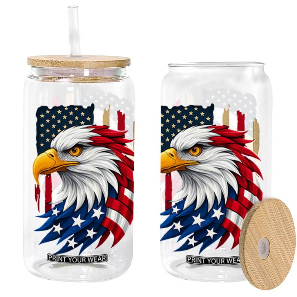 Fierce American Eagle Glass Can Bold Patriotic 4th of July USA Freedom TS02 Black Print Your Wear