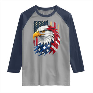 Fierce American Eagle Raglan Shirt Bold Patriotic 4th of July USA Freedom TS02 Sport Gray Navy Print Your Wear