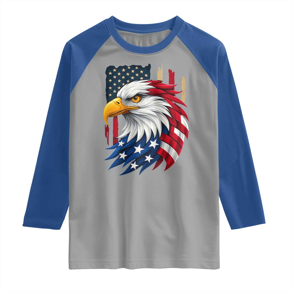 Fierce American Eagle Raglan Shirt Bold Patriotic 4th of July USA Freedom TS02 Sport Gray Royal Print Your Wear