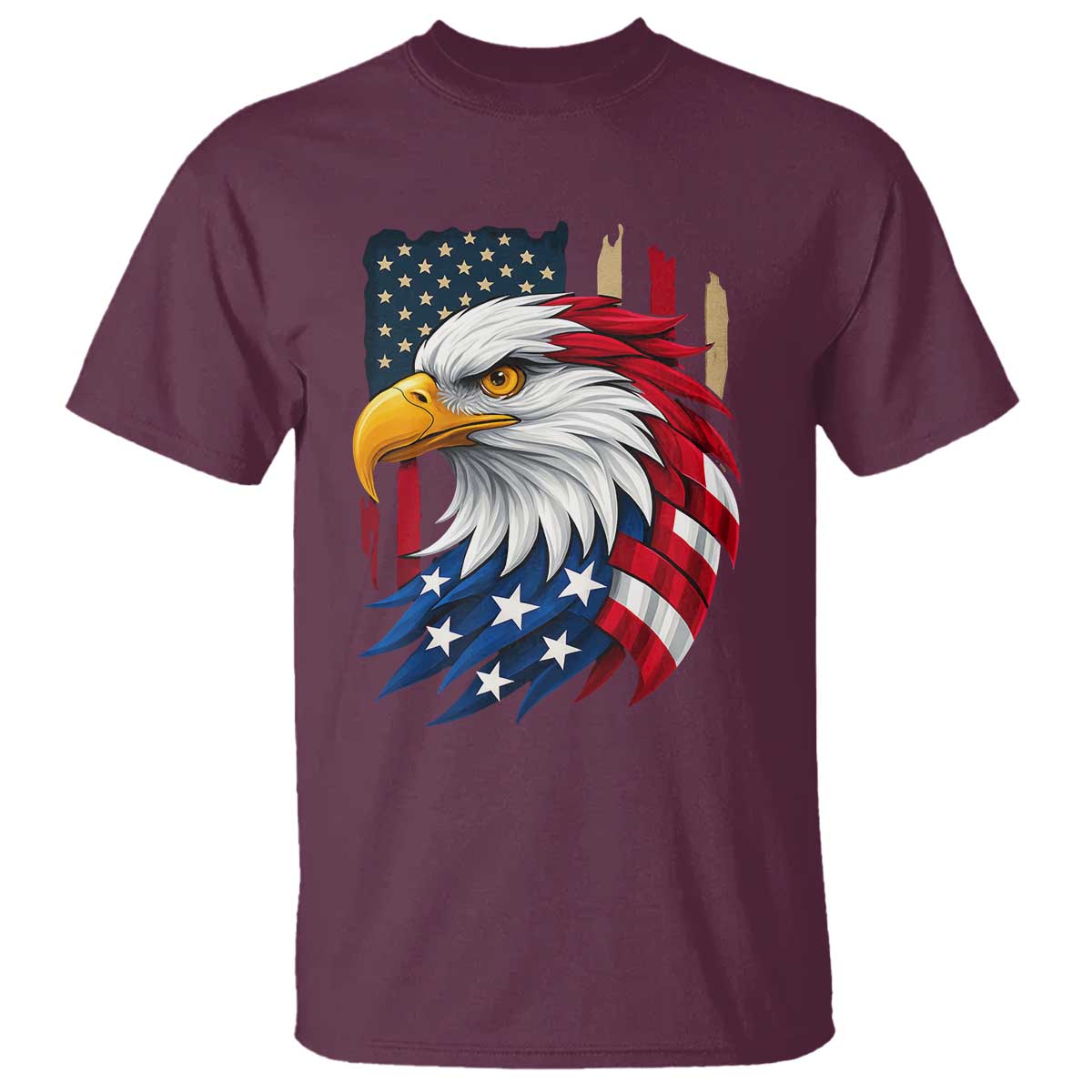 Fierce American Eagle T Shirt Bold Patriotic 4th of July USA Freedom TS02 Maroon Print Your Wear
