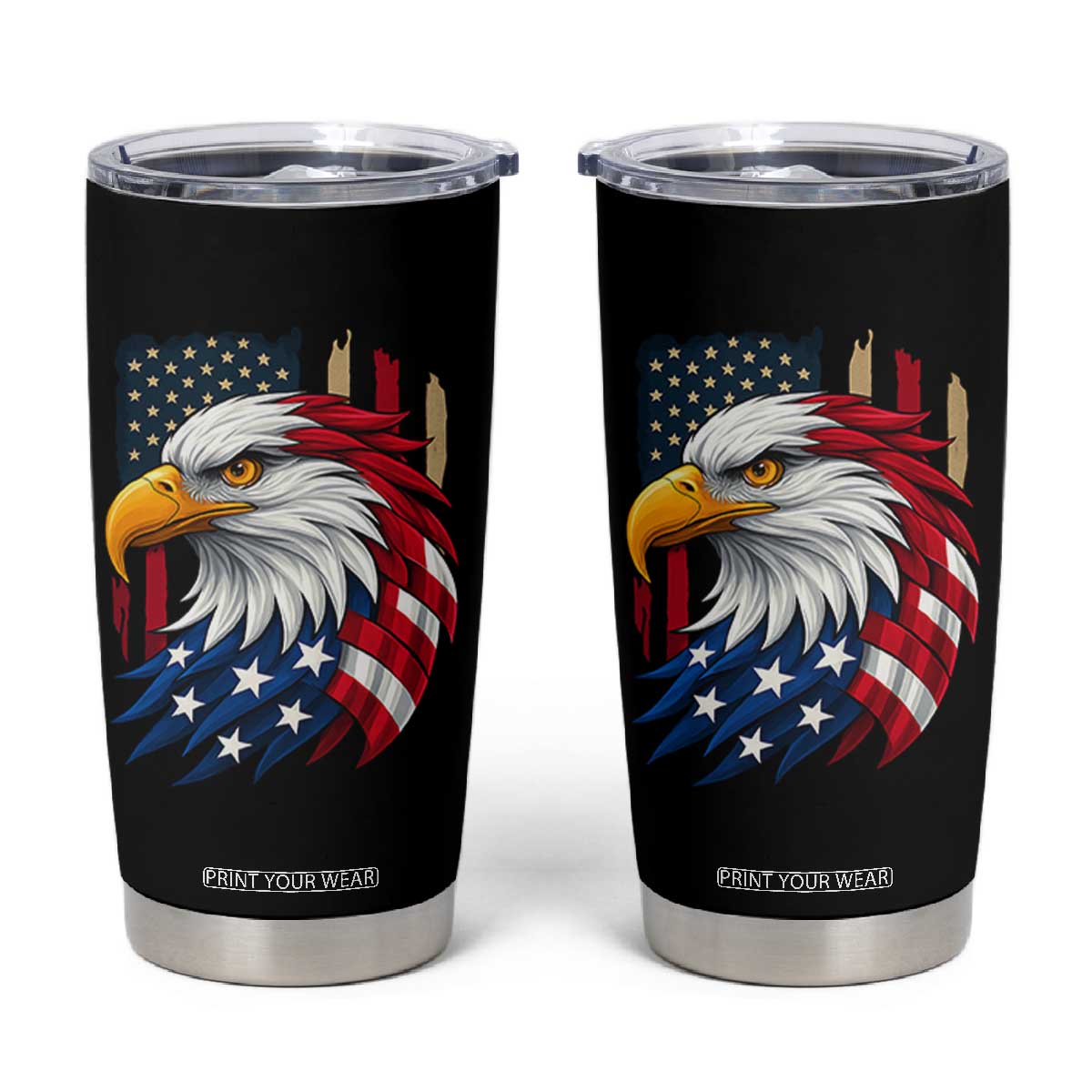 Fierce American Eagle Tumbler Cup Bold Patriotic 4th of July USA Freedom TS02 Black Print Your Wear