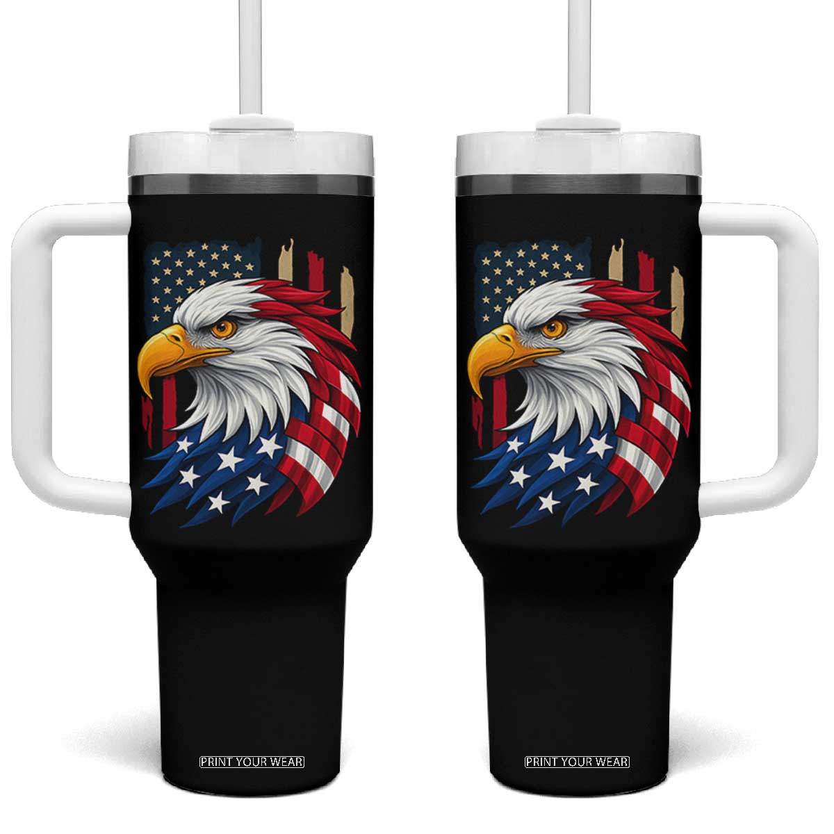 Fierce American Eagle Tumbler With Handle Bold Patriotic 4th of July USA Freedom TS02 One Size: 40 oz Black Print Your Wear