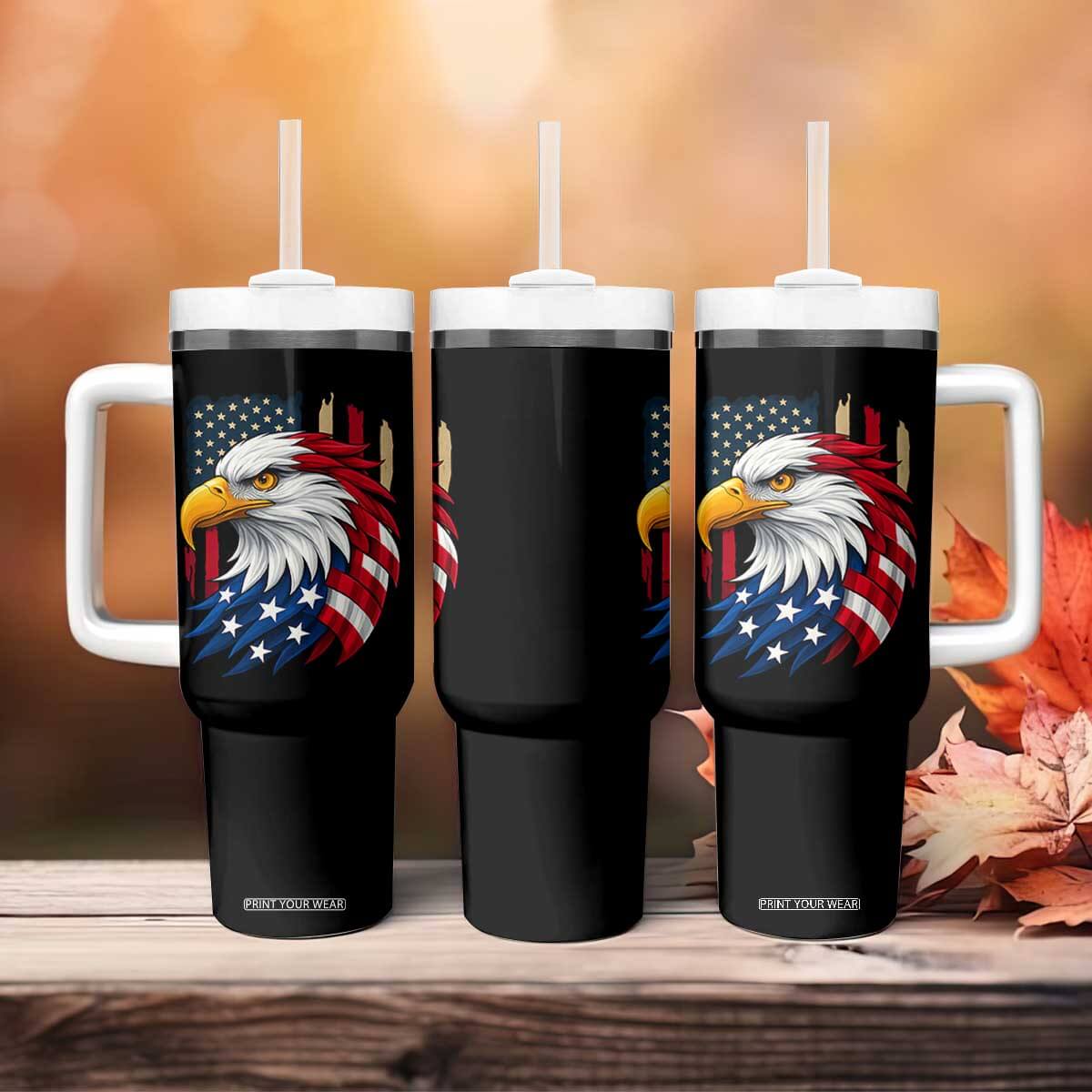 Fierce American Eagle Tumbler With Handle Bold Patriotic 4th of July USA Freedom TS02 Print Your Wear