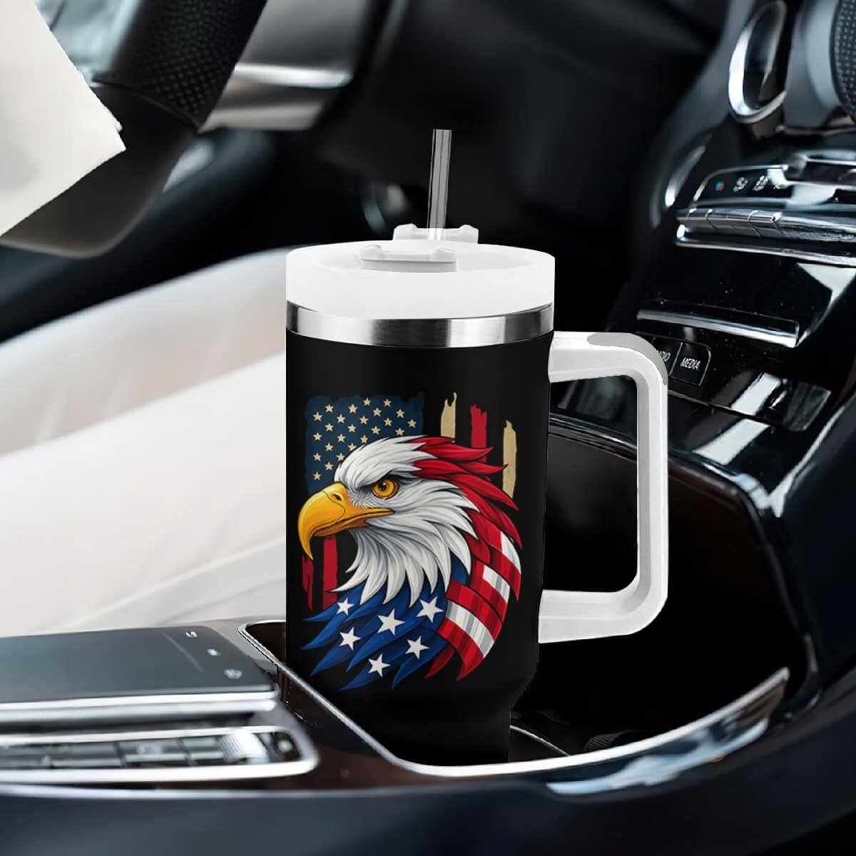 Fierce American Eagle Tumbler With Handle Bold Patriotic 4th of July USA Freedom TS02 Print Your Wear