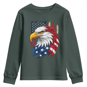 Fierce American Eagle Youth Sweatshirt Bold Patriotic 4th of July USA Freedom TS02 Dark Forest Green Print Your Wear