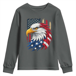 Fierce American Eagle Youth Sweatshirt Bold Patriotic 4th of July USA Freedom TS02 Dark Heather Print Your Wear