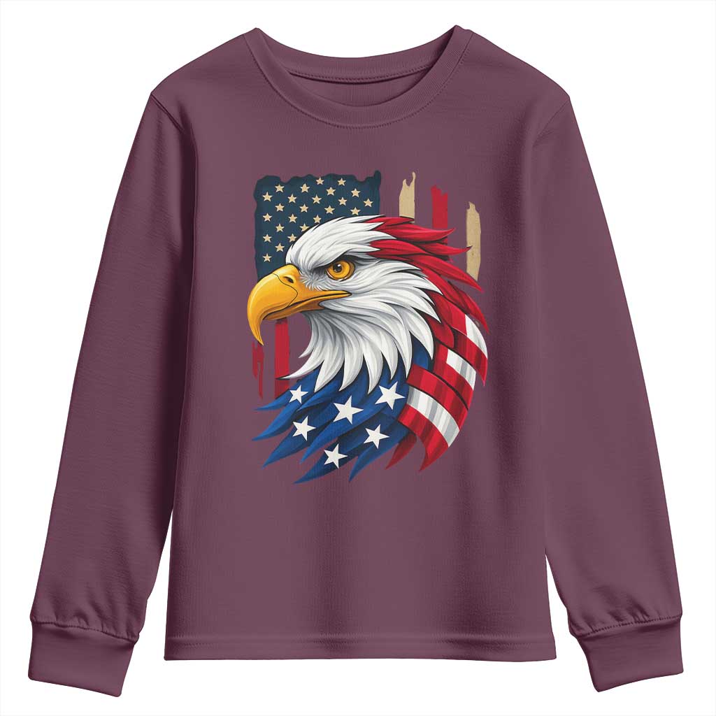 Fierce American Eagle Youth Sweatshirt Bold Patriotic 4th of July USA Freedom TS02 Maroon Print Your Wear