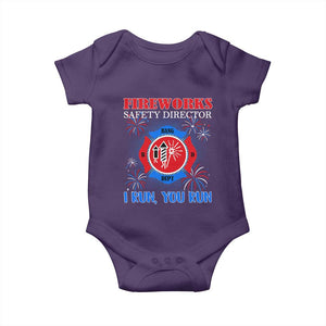 Fireworks Safety Director Baby Onesie I Run You Run Funny 4th of July Patriotic TS02 Purple Print Your Wear