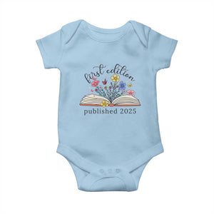 First Edition Published 2025 Baby Onesie Littlest Bookworm Funny Annoucement Baby Shower TS10 Light Blue Print Your Wear