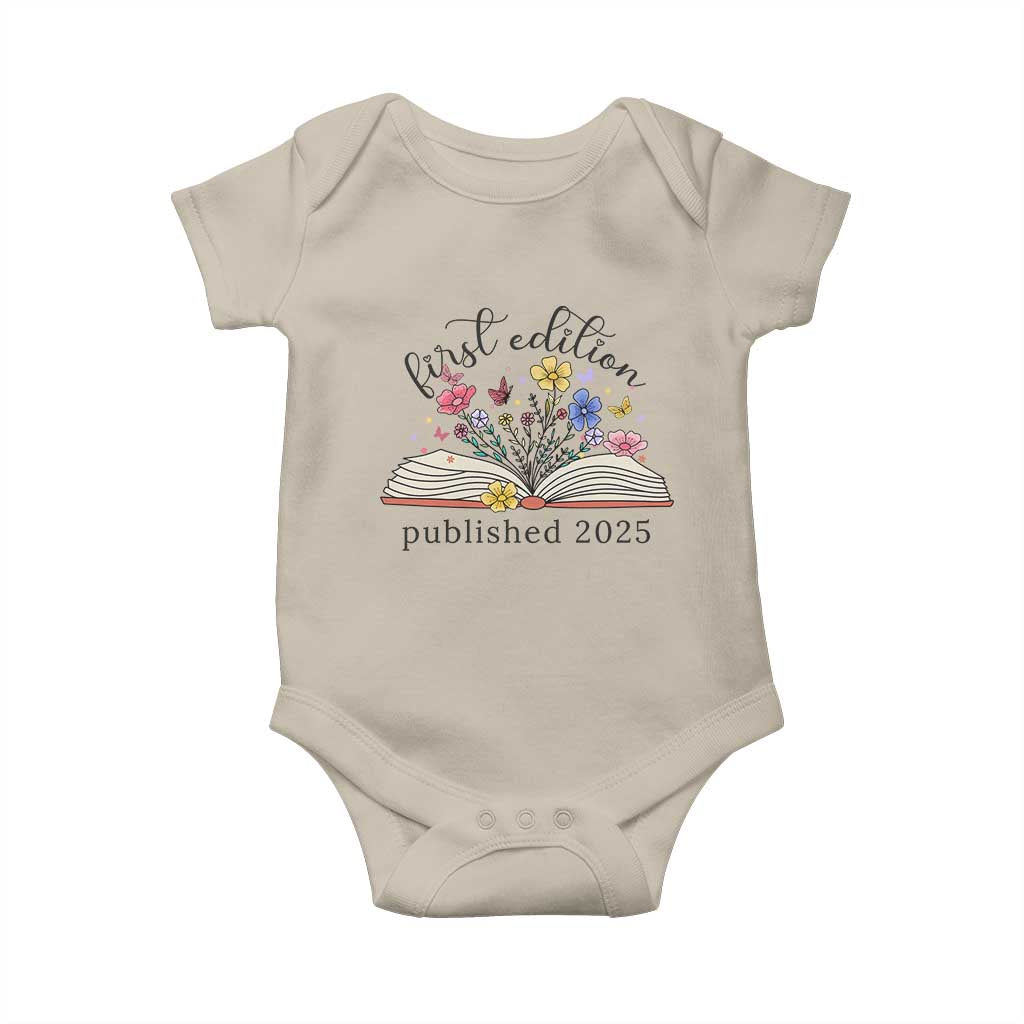 First Edition Published 2025 Baby Onesie Littlest Bookworm Funny Annoucement Baby Shower TS10 Sand Print Your Wear