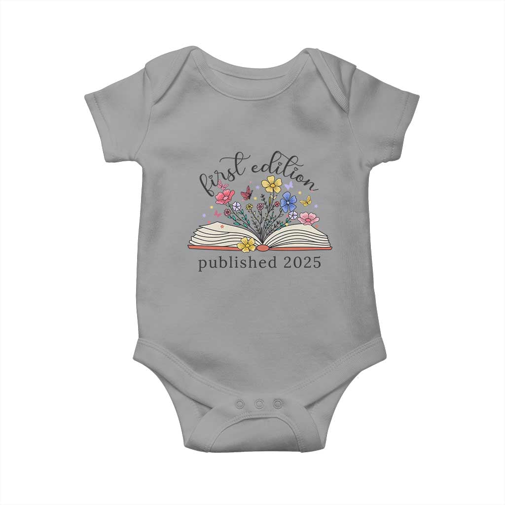 First Edition Published 2025 Baby Onesie Littlest Bookworm Funny Annoucement Baby Shower TS10 Sport Gray Print Your Wear