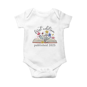 First Edition Published 2025 Baby Onesie Littlest Bookworm Funny Annoucement Baby Shower TS10 White Print Your Wear