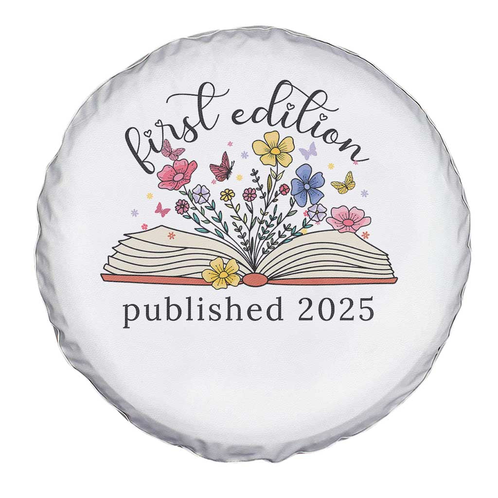 First Edition Published 2025 Spare Tire Cover Littlest Bookworm Funny Annoucement Baby Shower TS10 Print Your Wear