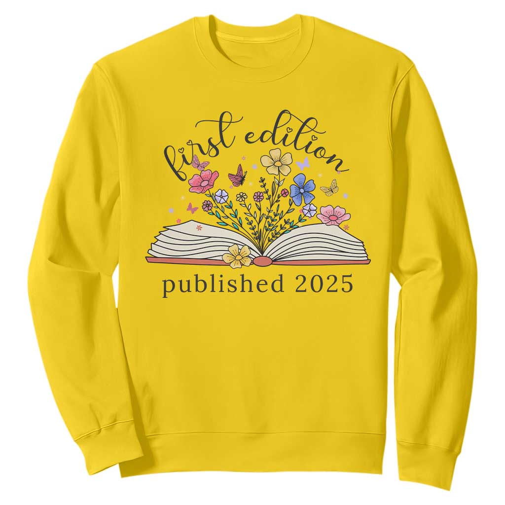 First Edition Published 2025 Sweatshirt Littlest Bookworm Funny Annoucement Baby Shower TS10 Daisy Print Your Wear