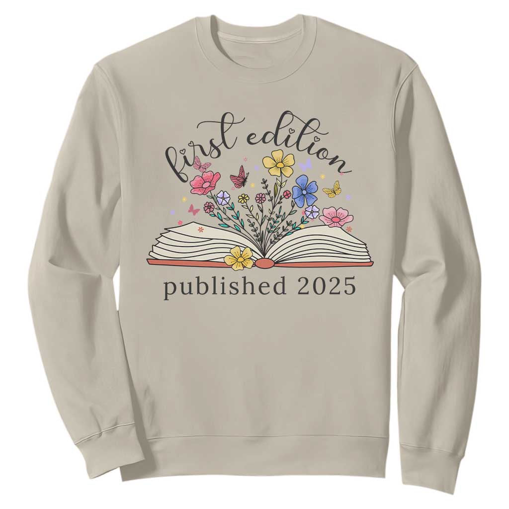 First Edition Published 2025 Sweatshirt Littlest Bookworm Funny Annoucement Baby Shower TS10 Sand Print Your Wear