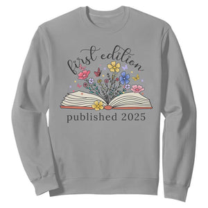 First Edition Published 2025 Sweatshirt Littlest Bookworm Funny Annoucement Baby Shower TS10 Sport Gray Print Your Wear