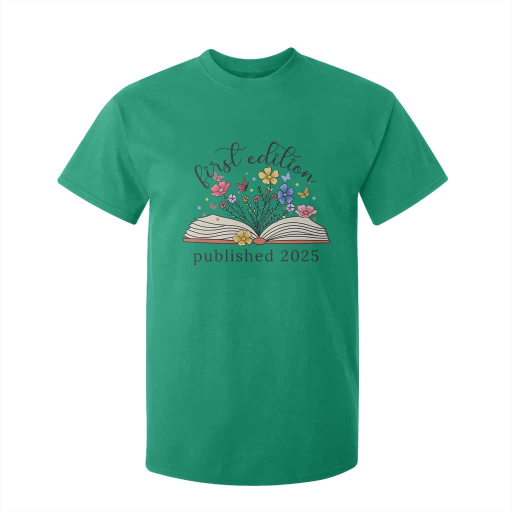 First Edition Published 2025 T Shirt For Kid Littlest Bookworm Funny Annoucement Baby Shower TS10 Irish Green Print Your Wear