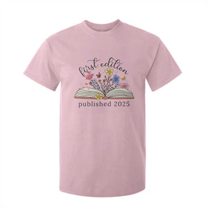 First Edition Published 2025 T Shirt For Kid Littlest Bookworm Funny Annoucement Baby Shower TS10 Light Pink Print Your Wear