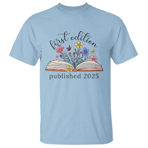 First Edition Published 2025 T Shirt Littlest Bookworm Funny Annoucement Baby Shower TS10 Light Blue Print Your Wear