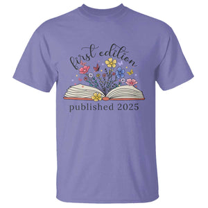 First Edition Published 2025 T Shirt Littlest Bookworm Funny Annoucement Baby Shower TS10 Violet Print Your Wear