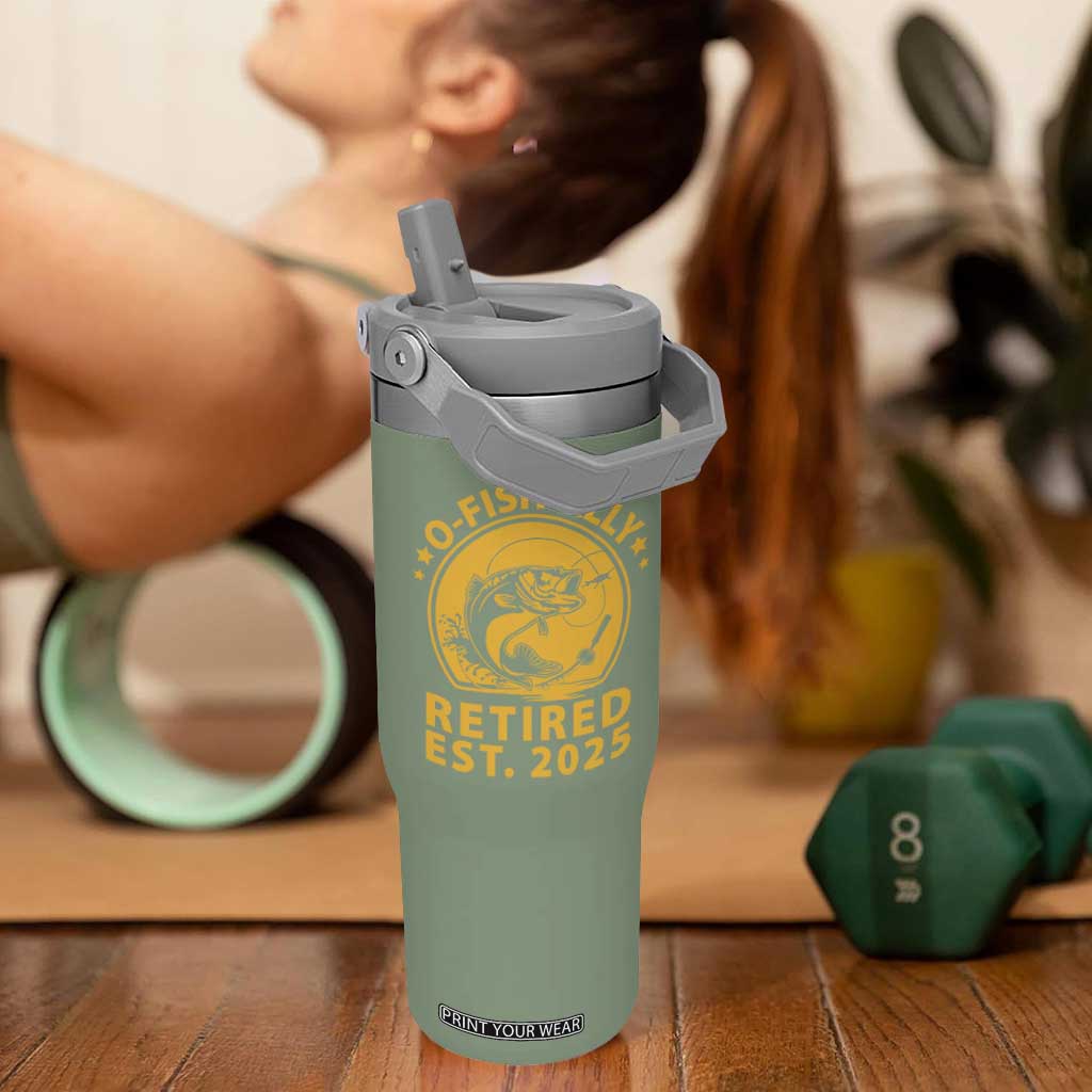 Fishing Retirement Flip Straw Tumbler O-Fish-Ally Retired 2025 For Fisherman TS10 One Size: 30 oz Moss Green Print Your Wear