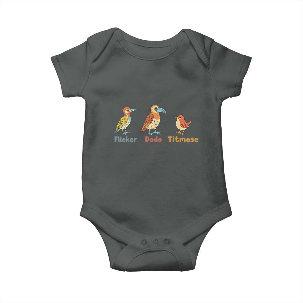 Flicker Dodo Titmouse Subtle FDT Baby Onesie Funny Bird Lover Nature TS02 Dark Heather Print Your Wear