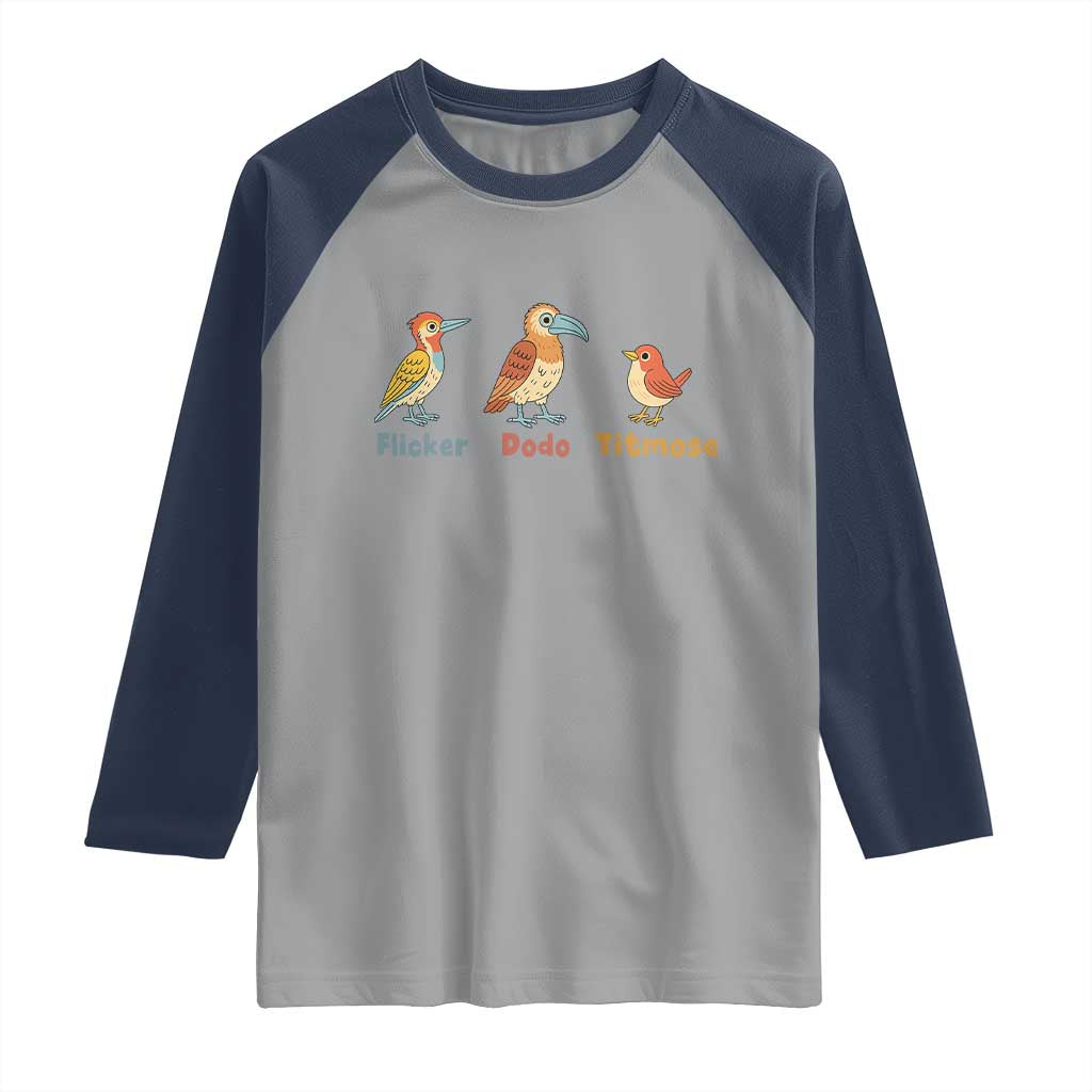 Flicker Dodo Titmouse Subtle FDT Raglan Shirt Funny Bird Lover Nature TS02 Sport Gray Navy Print Your Wear