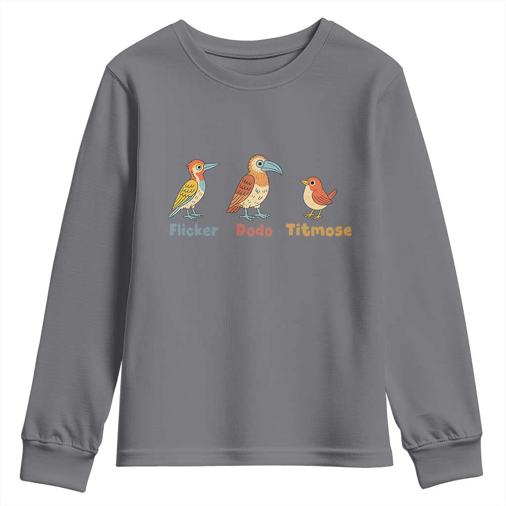 Flicker Dodo Titmouse Subtle FDT Youth Sweatshirt Funny Bird Lover Nature TS02 Charcoal Print Your Wear