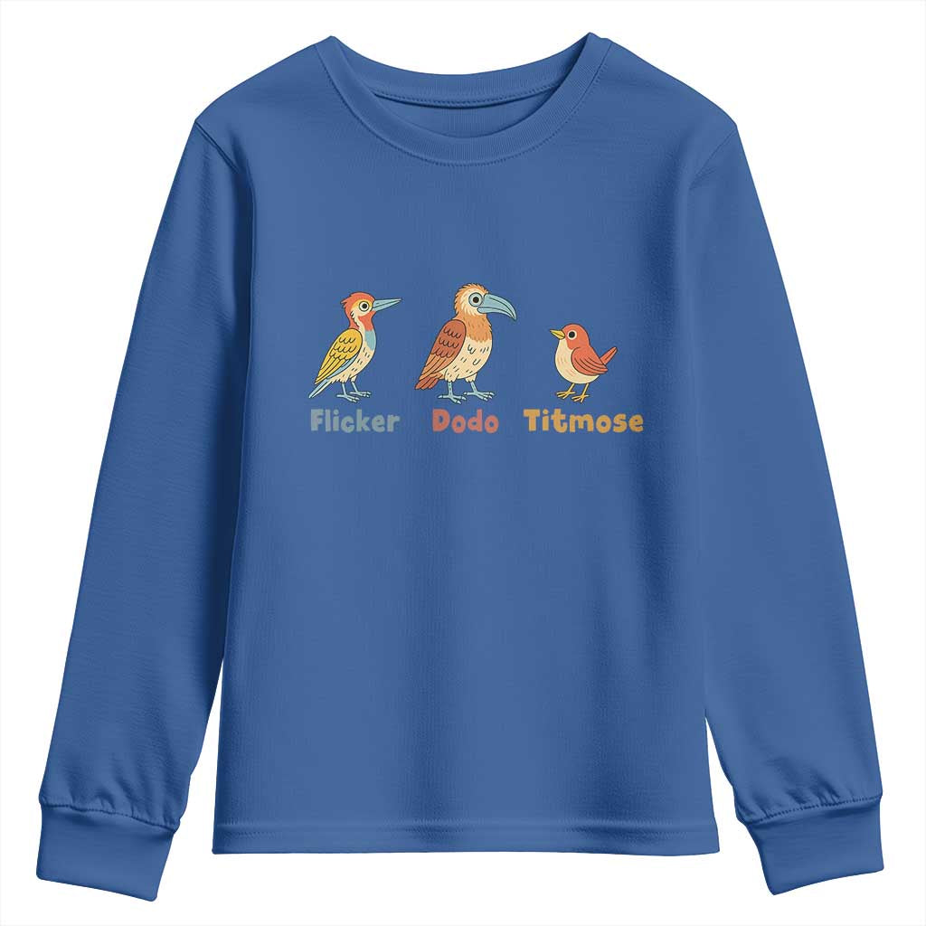 Flicker Dodo Titmouse Subtle FDT Youth Sweatshirt Funny Bird Lover Nature TS02 Royal Blue Print Your Wear