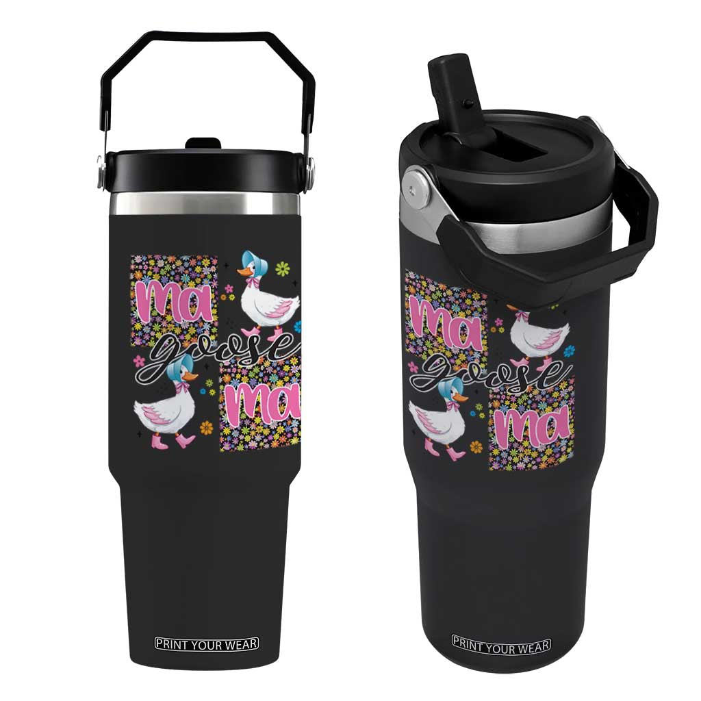 Floral Mama Goose Flip Straw Tumbler Coquette Vintage Aesthetic Geese Mom Mothers Day TS02 One Size: 30 oz Black Print Your Wear