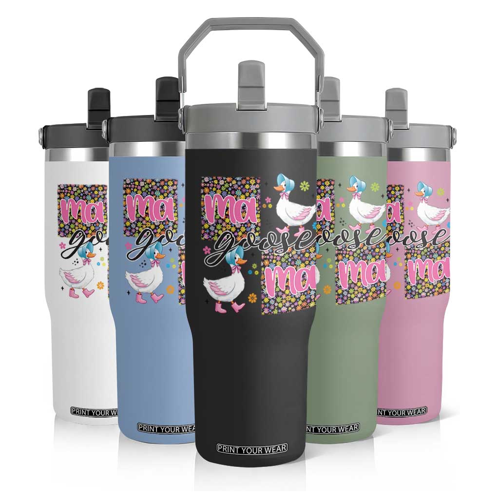 Floral Mama Goose Flip Straw Tumbler Coquette Vintage Aesthetic Geese Mom Mothers Day TS02 Print Your Wear