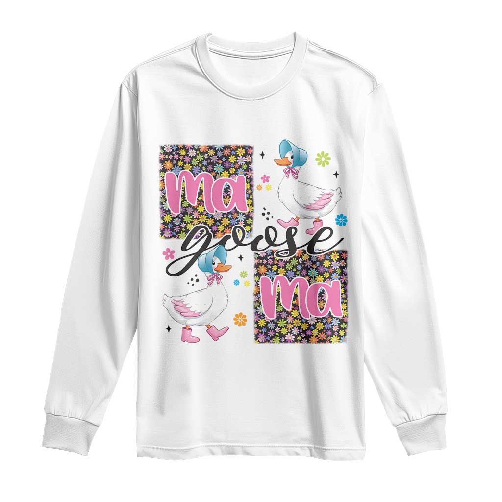 Floral Mama Goose Long Sleeve Shirt Coquette Vintage Aesthetic Geese Mom Mothers Day TS02 White Print Your Wear