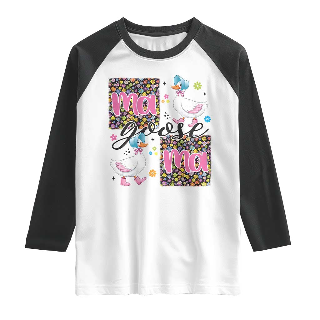 Floral Mama Goose Raglan Shirt Coquette Vintage Aesthetic Geese Mom Mothers Day TS02 White Black Print Your Wear