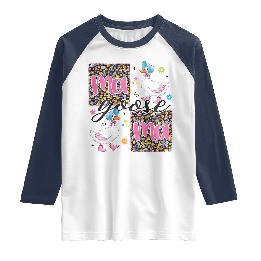 Floral Mama Goose Raglan Shirt Coquette Vintage Aesthetic Geese Mom Mothers Day TS02 White Navy Print Your Wear