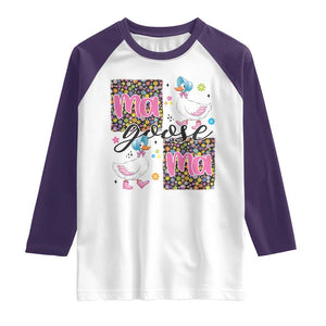 Floral Mama Goose Raglan Shirt Coquette Vintage Aesthetic Geese Mom Mothers Day TS02 White Purple Print Your Wear