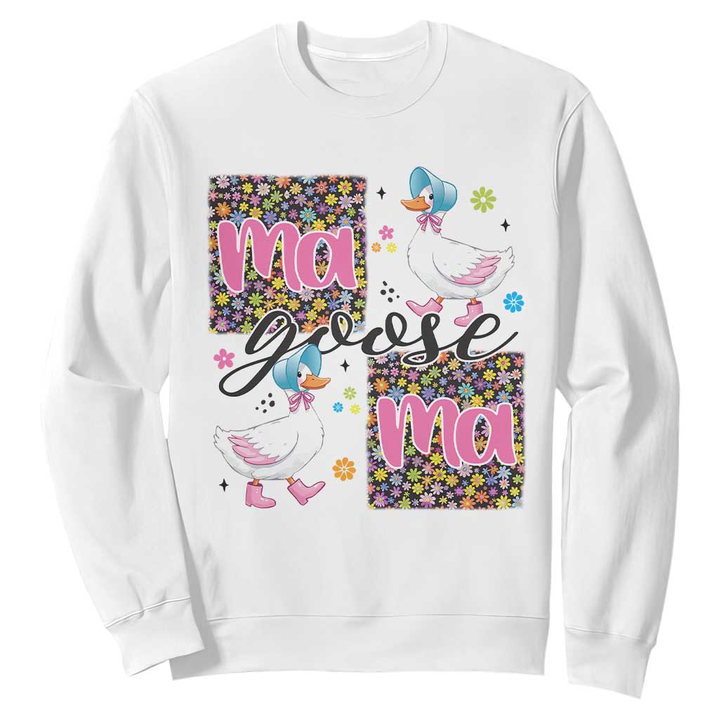 Floral Mama Goose Sweatshirt Coquette Vintage Aesthetic Geese Mom Mothers Day TS02 White Print Your Wear