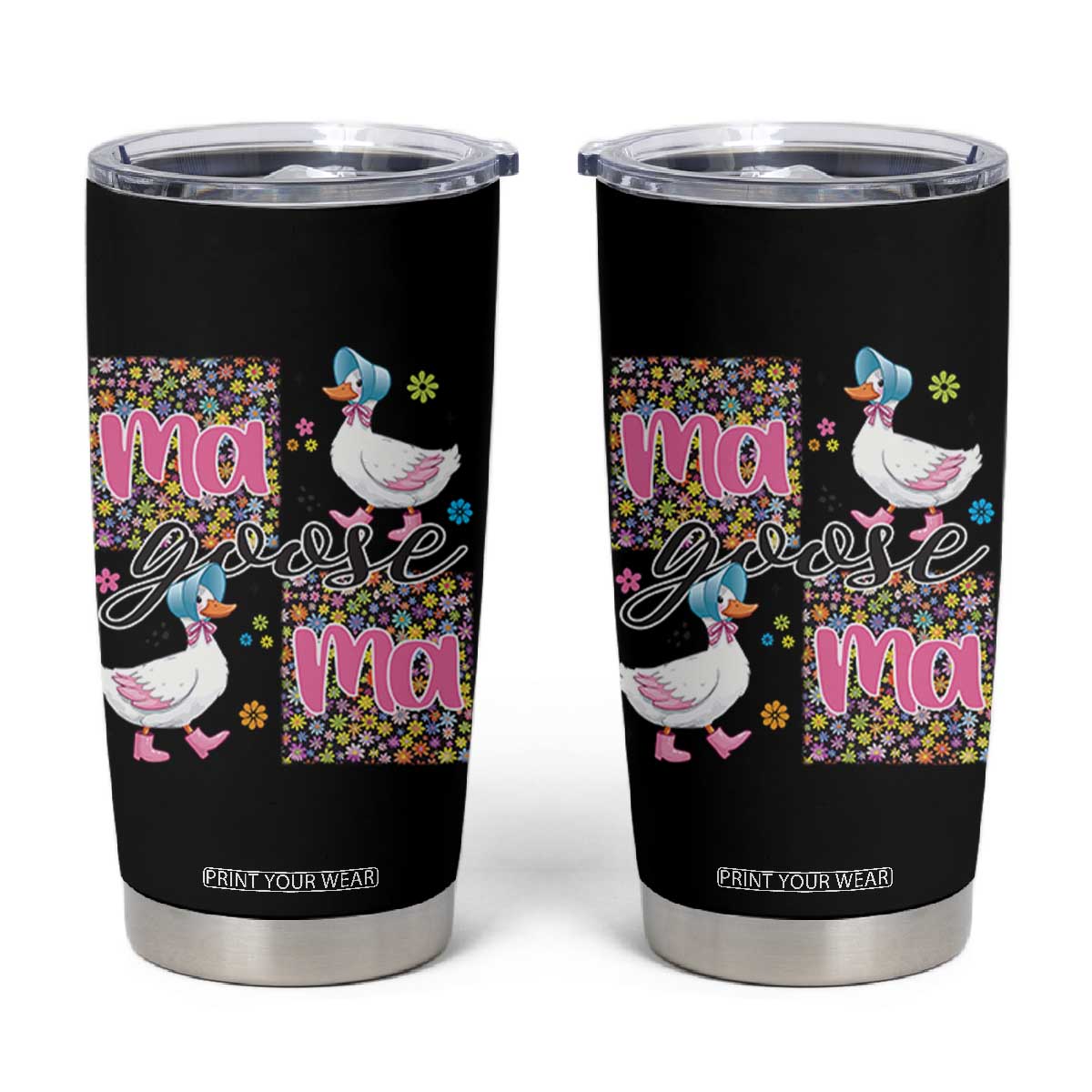 Floral Mama Goose Tumbler Cup Coquette Vintage Aesthetic Geese Mom Mothers Day TS02 Black Print Your Wear