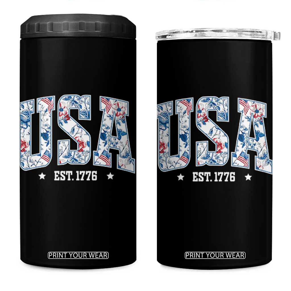 Floral USA 4 in 1 Can Cooler Tumbler Est 1776 Patriotic American Girl 4th of July TS10 One Size: 16 oz Black Print Your Wear